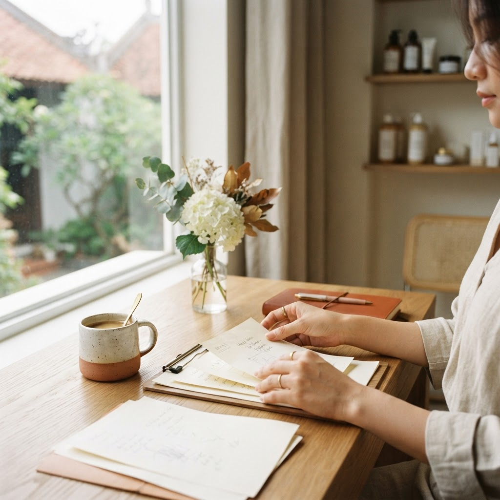 Bàn làm việc với tài liệu tuyển dụng tại Nzim